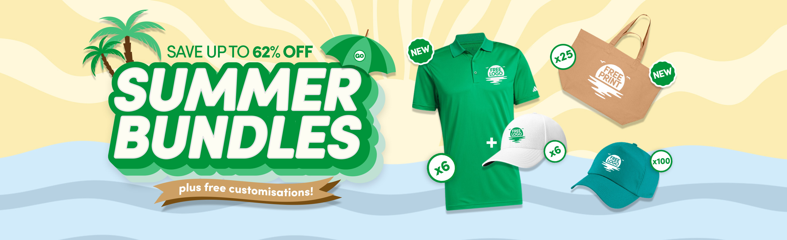 Give your team a fresh look this summer with our GoCustom Bundles. Get new workwear complete with free logo customisation and up to 62% off!